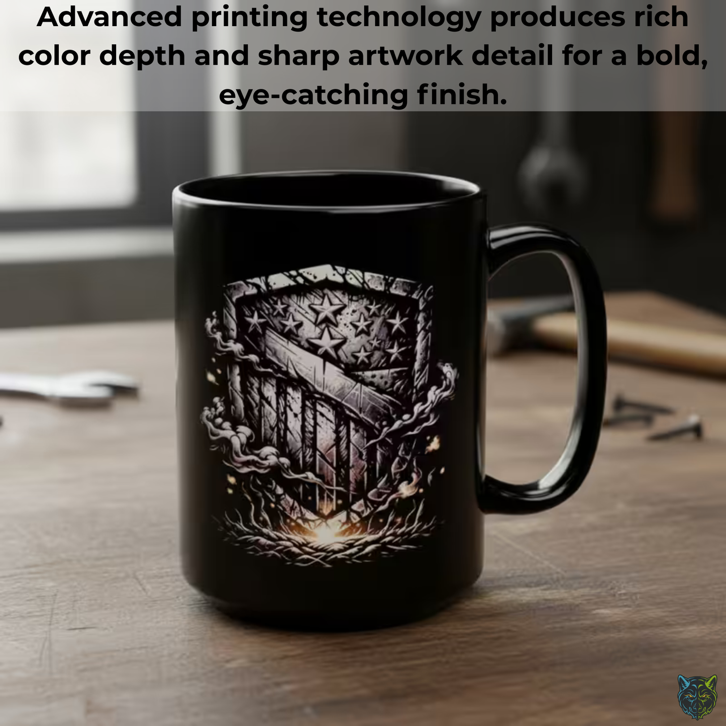 American Flag Coffee Mug Distressed Shield Black Ceramic Coffee Mug 15oz Patriotic Gift by Lair Gadgets