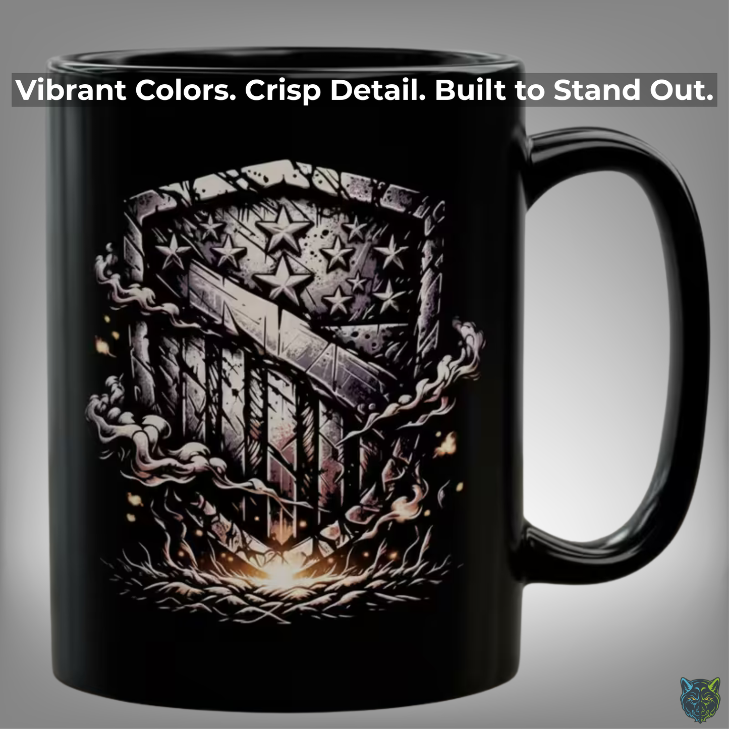 American Flag Coffee Mug Distressed Shield Black Ceramic Coffee Mug 15oz Patriotic Gift by Lair Gadgets