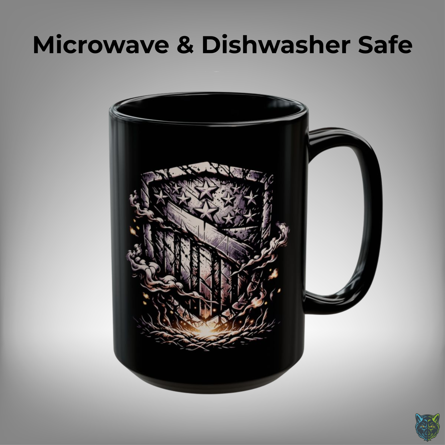 American Flag Coffee Mug Distressed Shield Black Ceramic Coffee Mug 15oz Patriotic Gift by Lair Gadgets