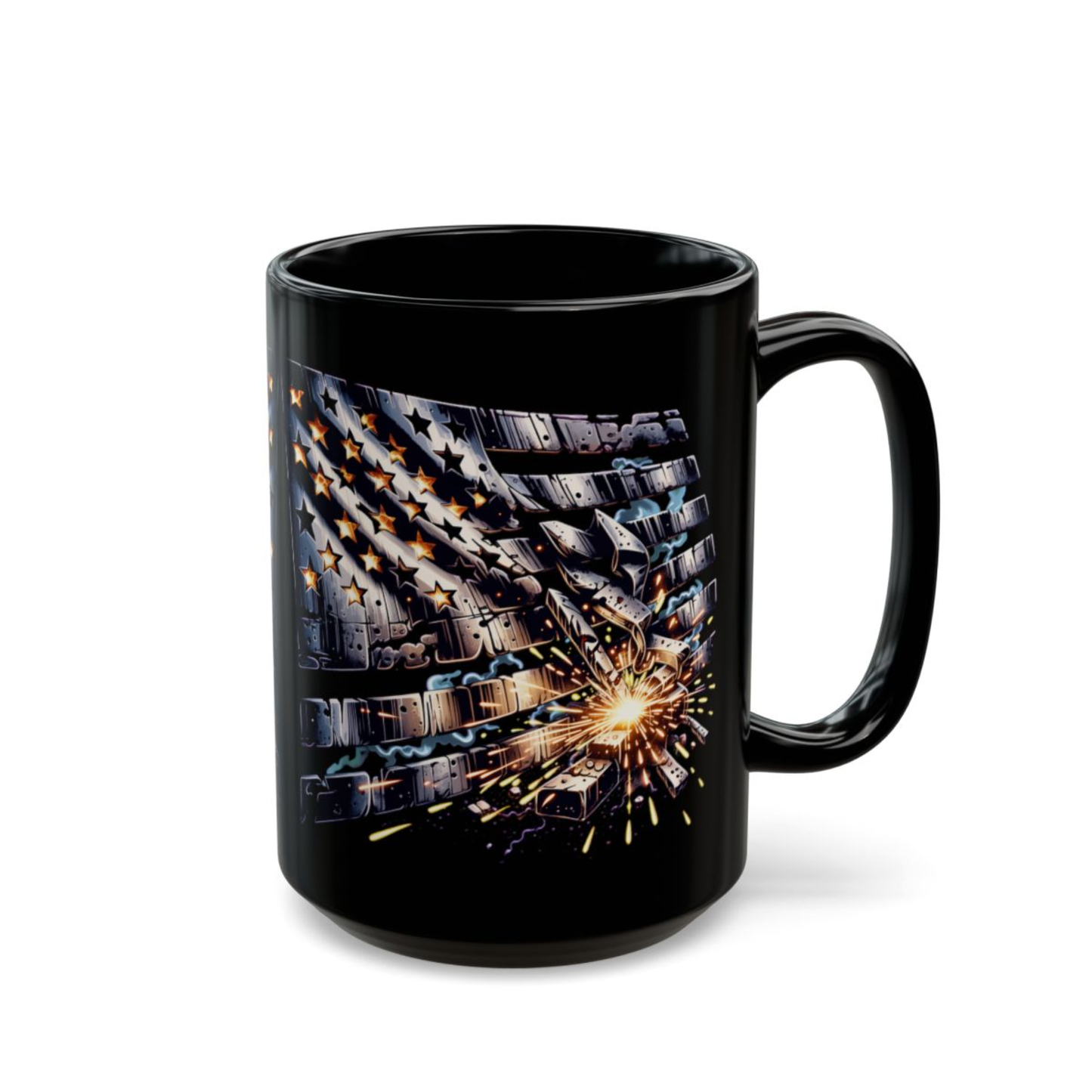 Patriotic Coffee Mug American Flag Welding Design Black Ceramic 15oz Tradesman Work Gift USA Pride Cup by Lair Gadgets