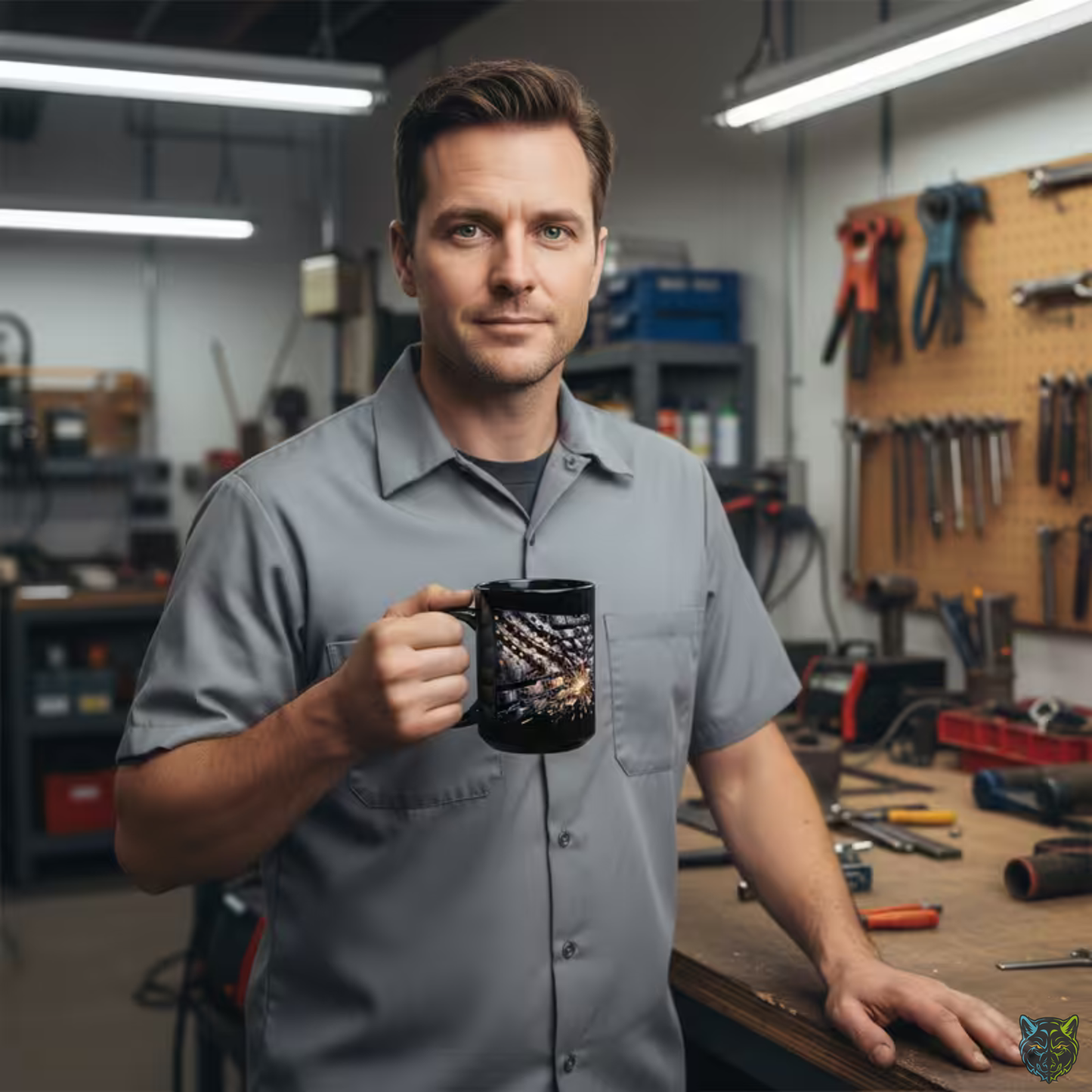 Patriotic Coffee Mug American Flag Welding Design Black Ceramic 15oz Tradesman Work Gift USA Pride Cup by Lair Gadgets