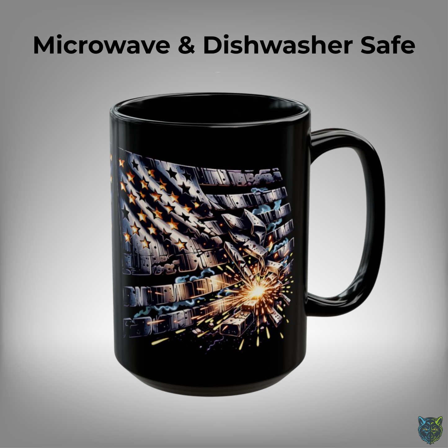 Patriotic Coffee Mug American Flag Welding Design Black Ceramic 15oz Tradesman Work Gift USA Pride Cup by Lair Gadgets