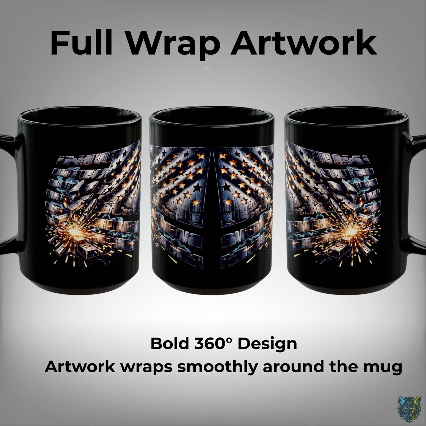 Patriotic Coffee Mug American Flag Welding Design Black Ceramic 15oz Tradesman Work Gift USA Pride Cup by Lair Gadgets