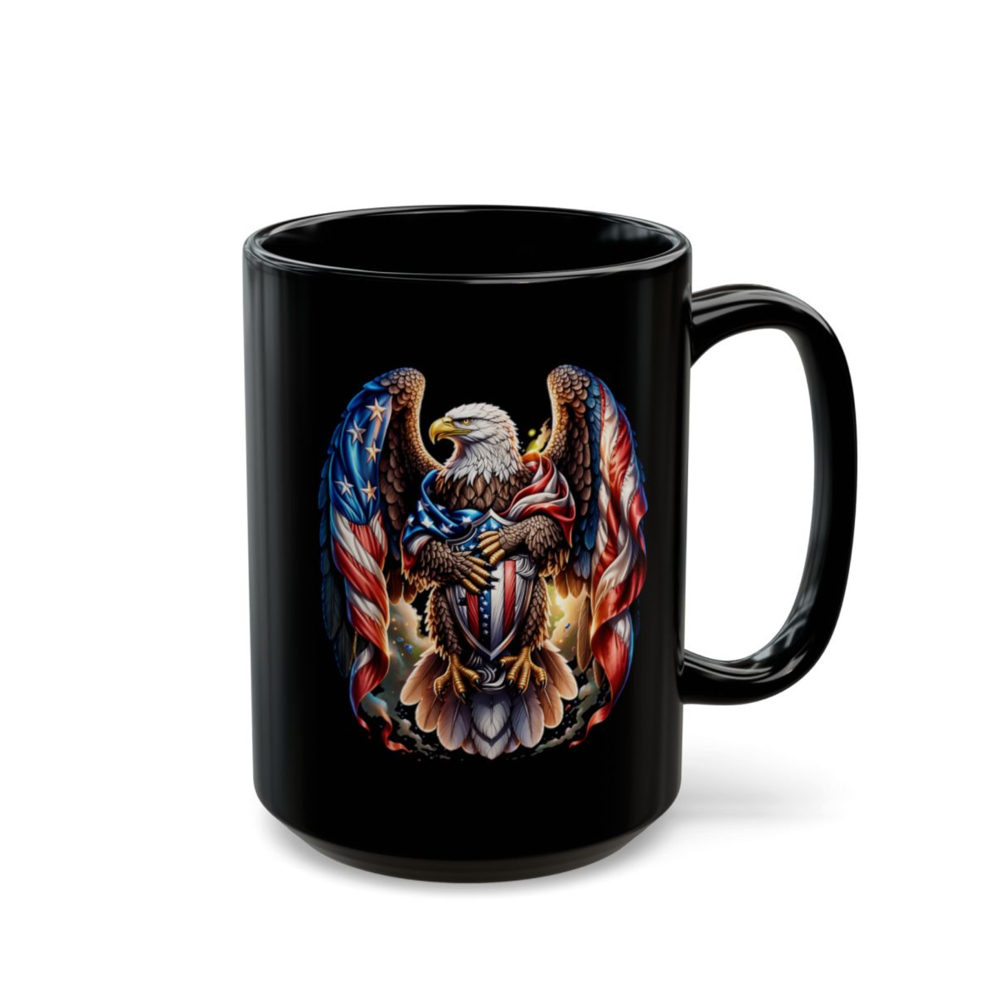 Eagle Coffee Mug American Shield Bald Eagle Black Ceramic Coffee Mug 15oz Patriotic Gift by Lair Gadgets