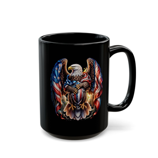 Eagle Coffee Mug American Shield Bald Eagle Black Ceramic Coffee Mug 15oz Patriotic Gift by Lair Gadgets