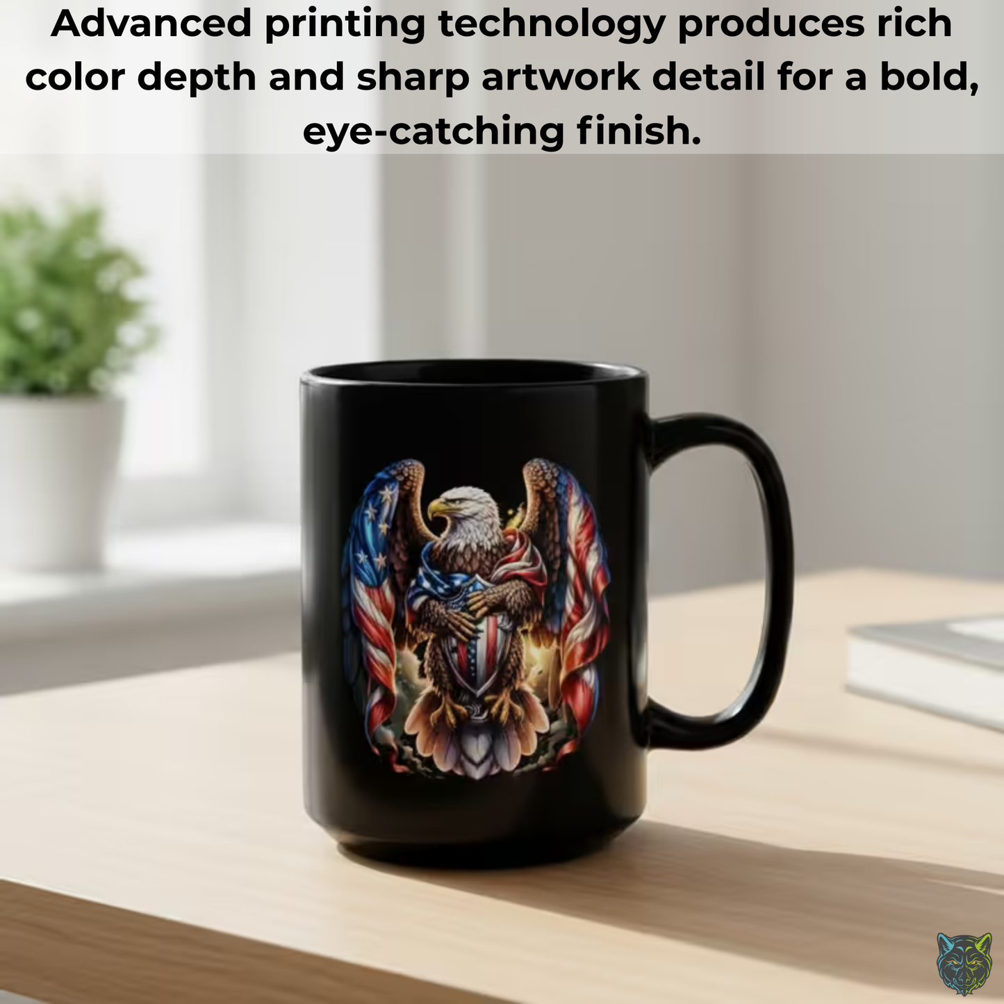 Eagle Coffee Mug American Shield Bald Eagle Black Ceramic Coffee Mug 15oz Patriotic Gift by Lair Gadgets