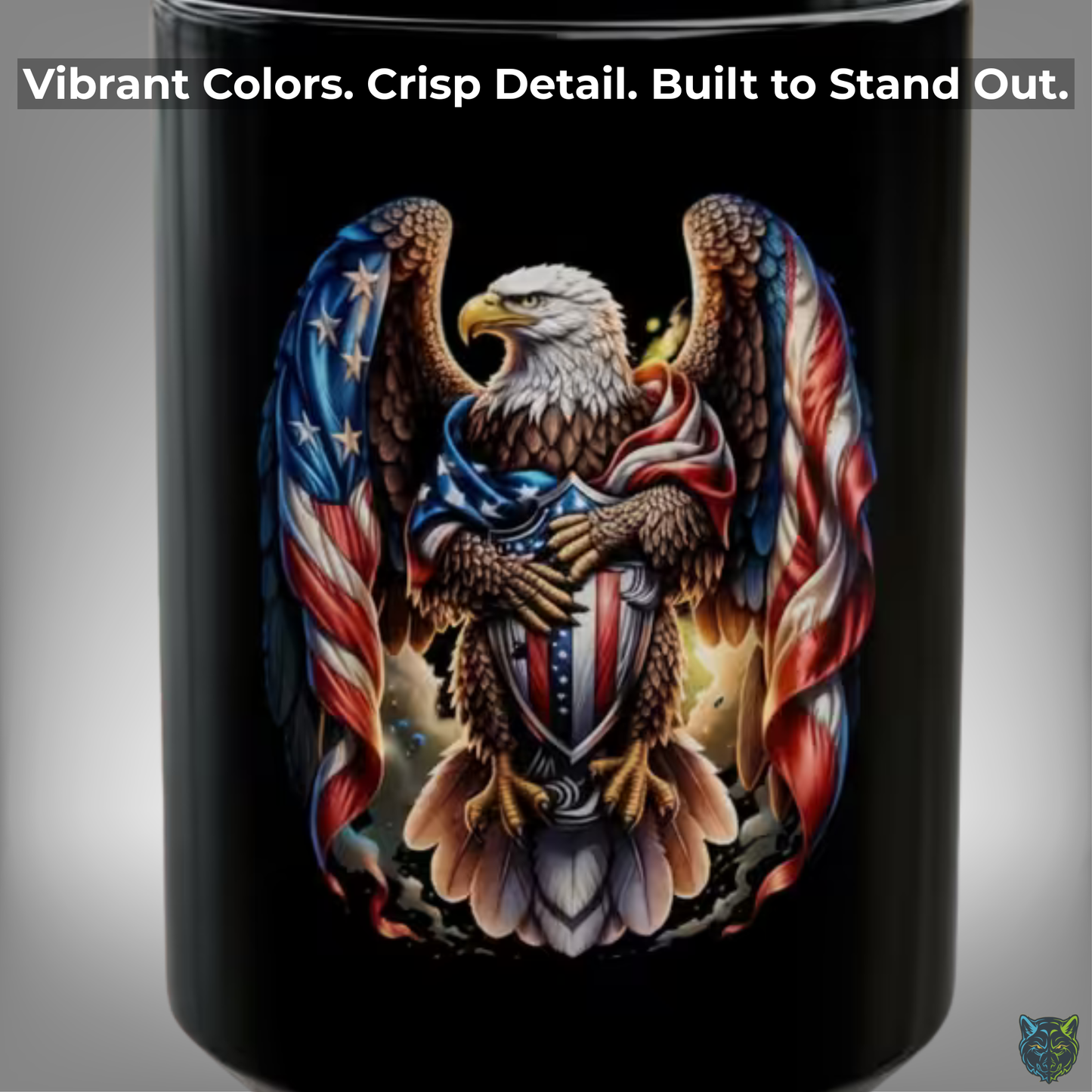 Eagle Coffee Mug American Shield Bald Eagle Black Ceramic Coffee Mug 15oz Patriotic Gift by Lair Gadgets