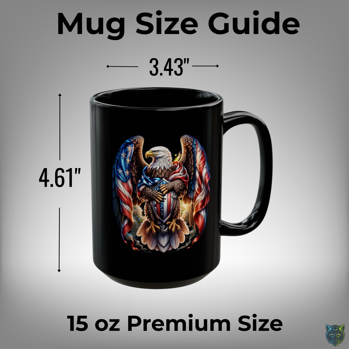 Eagle Coffee Mug American Shield Bald Eagle Black Ceramic Coffee Mug 15oz Patriotic Gift by Lair Gadgets