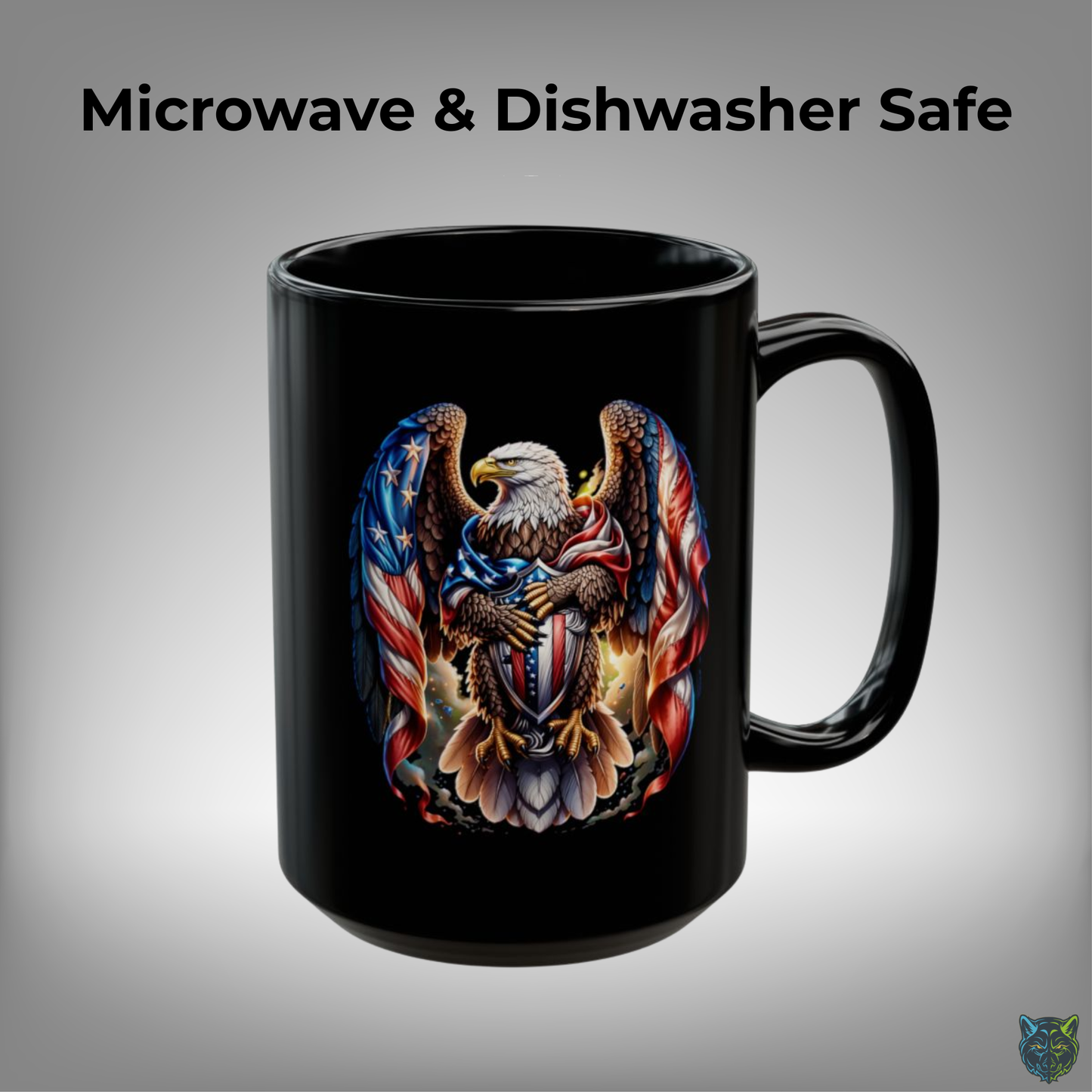 Eagle Coffee Mug American Shield Bald Eagle Black Ceramic Coffee Mug 15oz Patriotic Gift by Lair Gadgets
