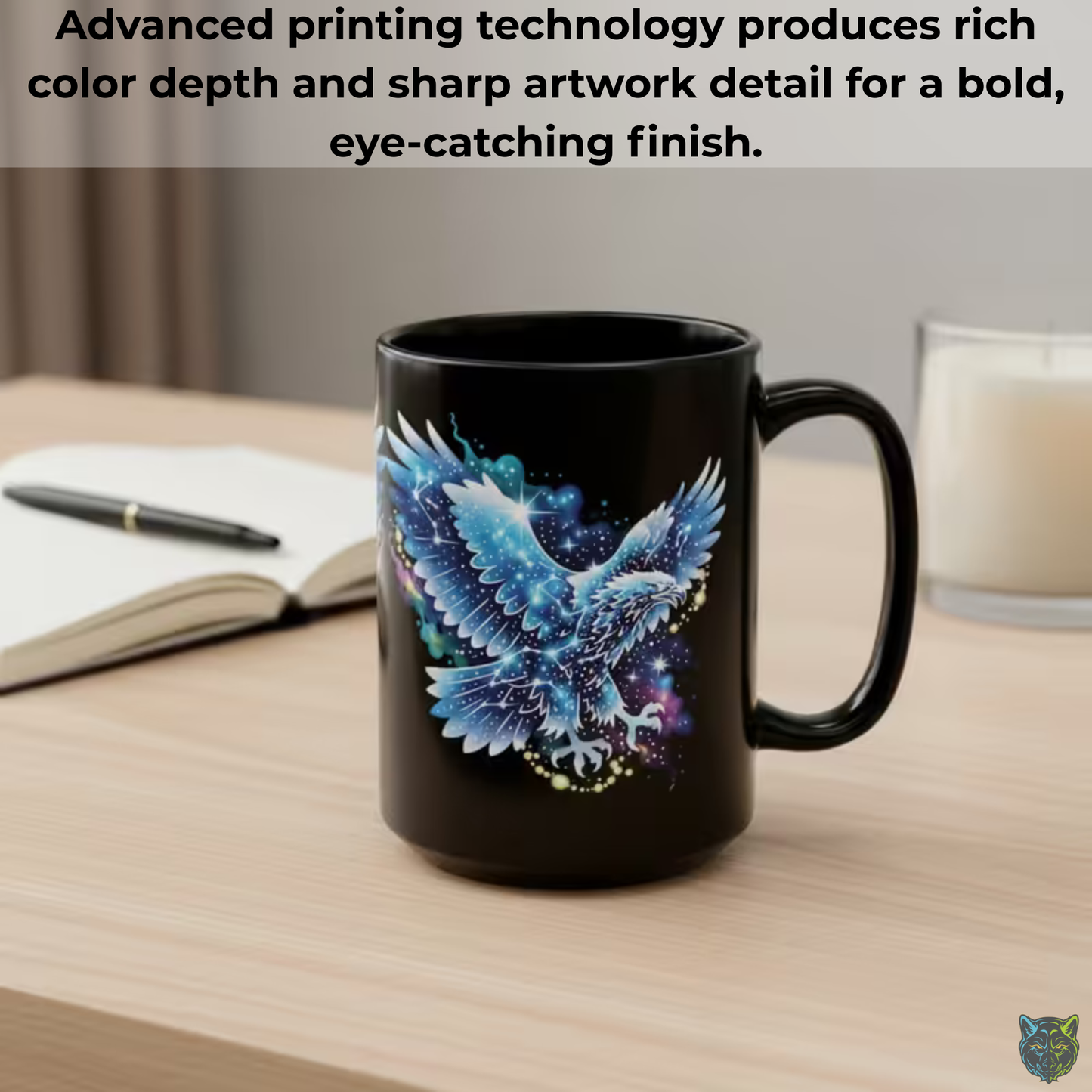 Eagle Coffee Mug Galaxy Star Eagle Black Ceramic Coffee Mug 15oz Artistic Gift by Lair Gadgets