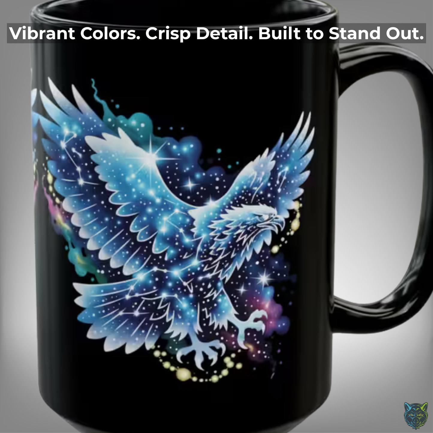 Eagle Coffee Mug Galaxy Star Eagle Black Ceramic Coffee Mug 15oz Artistic Gift by Lair Gadgets