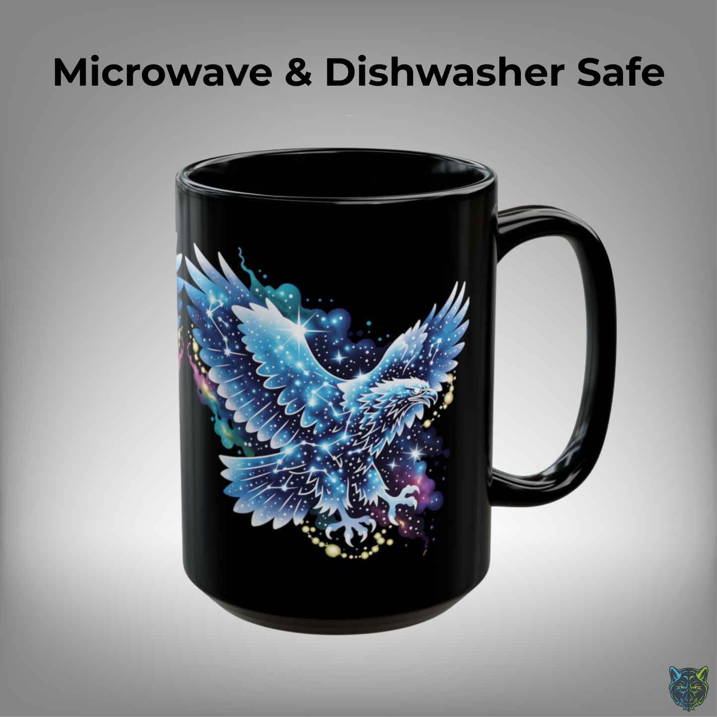 Eagle Coffee Mug Galaxy Star Eagle Black Ceramic Coffee Mug 15oz Artistic Gift by Lair Gadgets