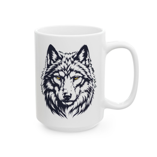 Wolf Coffee Mug Minimal Wolf Head White Ceramic Coffee Mug 15oz Animal Gift by Lair Gadgets