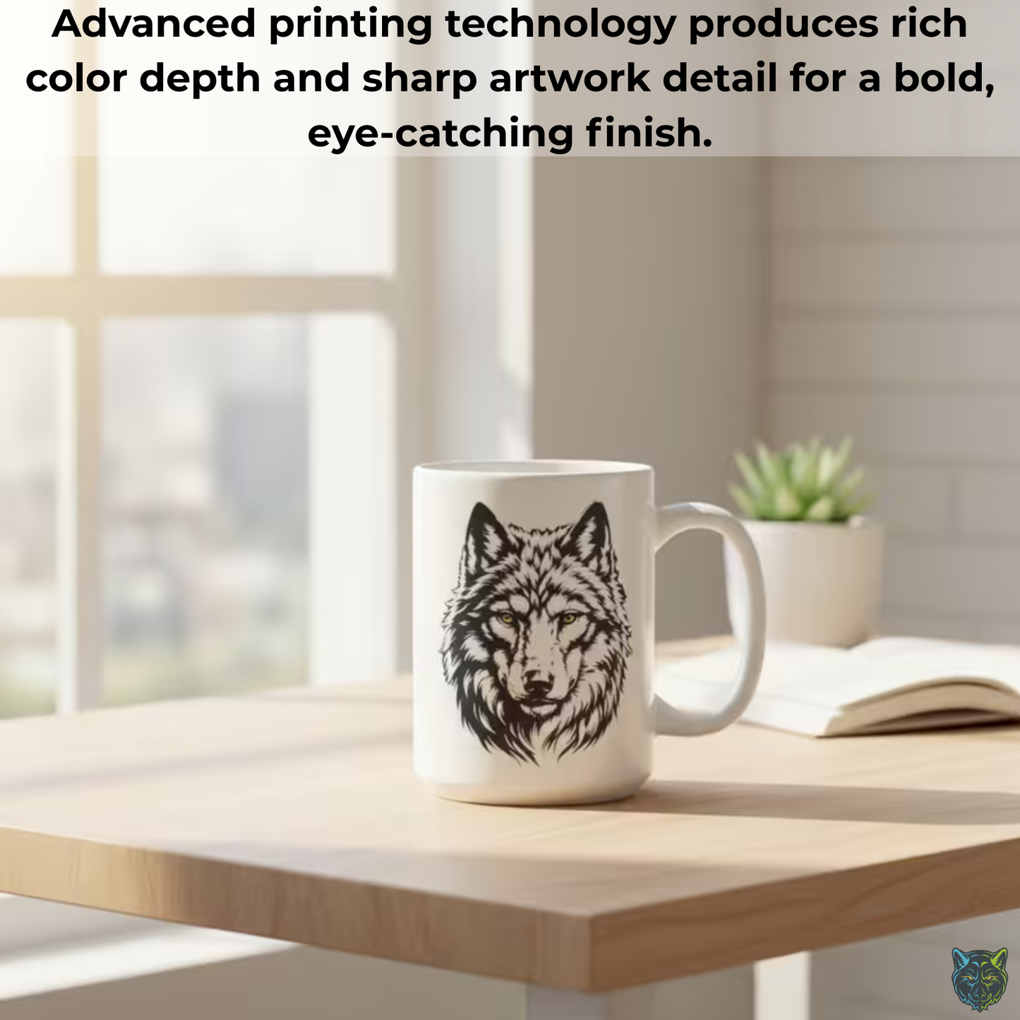 Wolf Coffee Mug Minimal Wolf Head White Ceramic Coffee Mug 15oz Animal Gift by Lair Gadgets