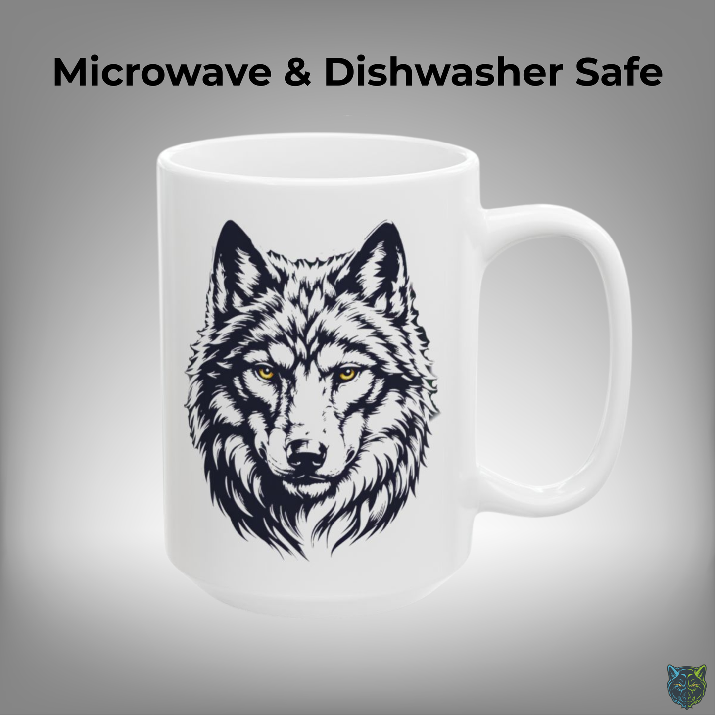 Wolf Coffee Mug Minimal Wolf Head White Ceramic Coffee Mug 15oz Animal Gift by Lair Gadgets