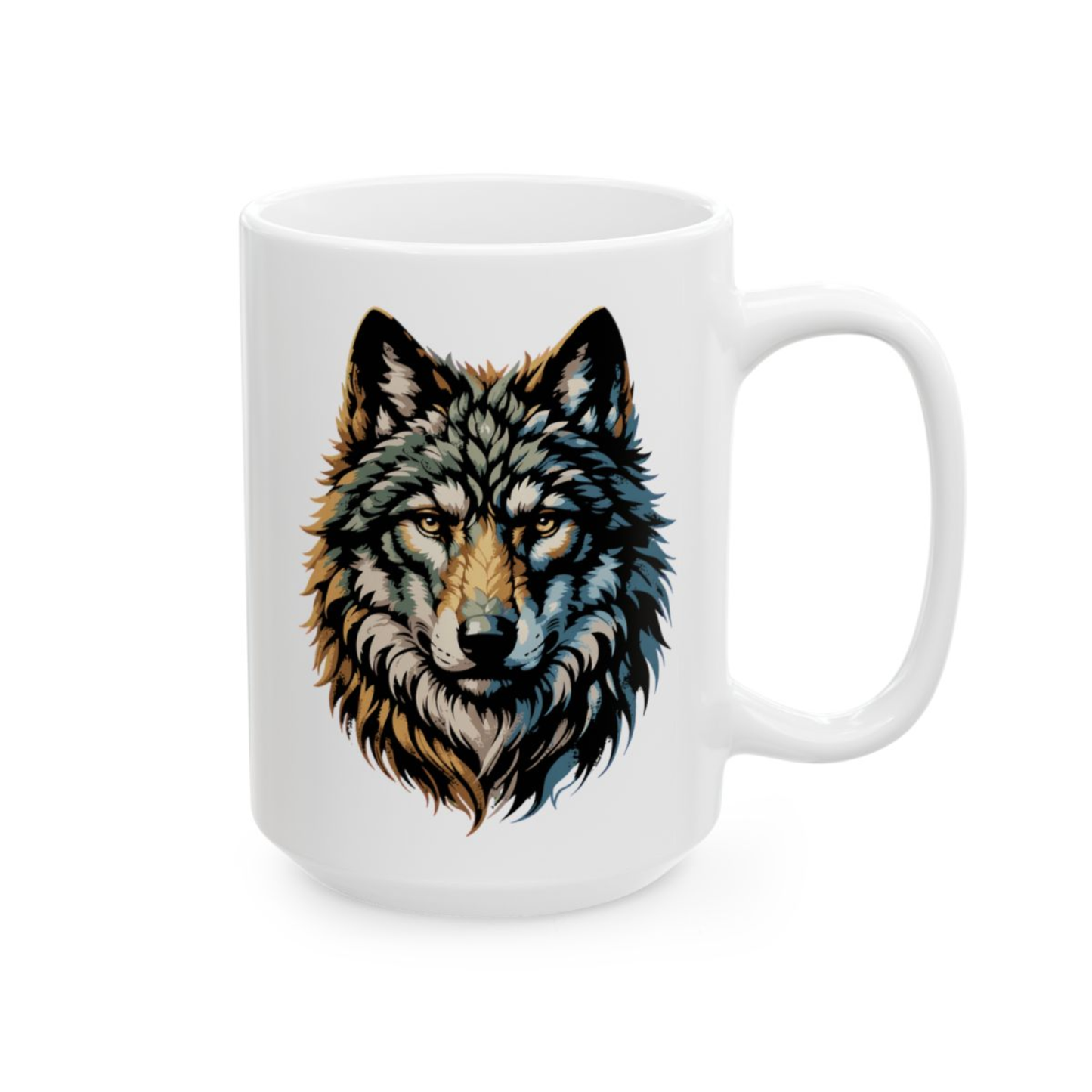 Wolf Coffee Mug Realistic Wolf Head White Ceramic Coffee Mug 15oz Animal Gift by Lair Gadgets