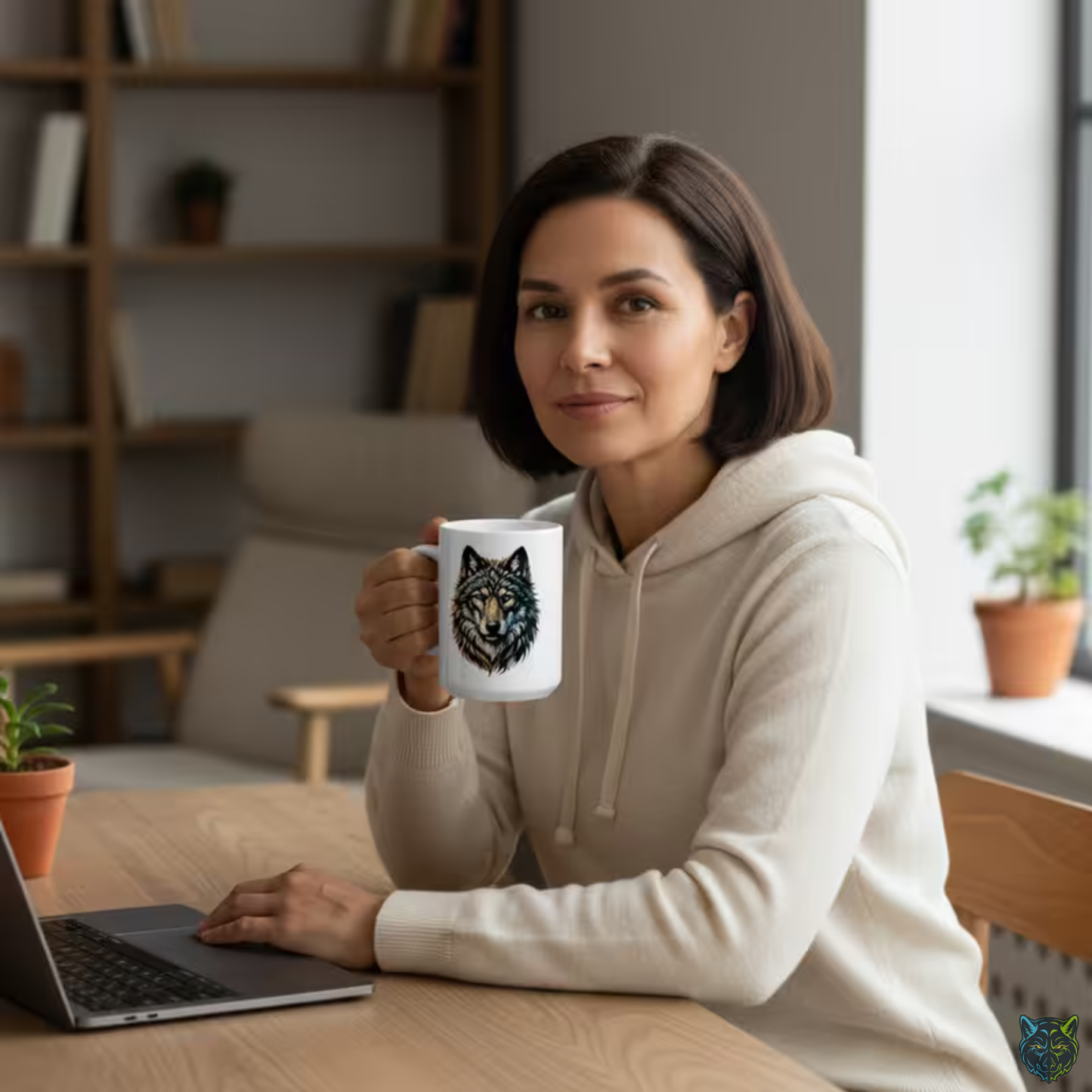 Wolf Coffee Mug Realistic Wolf Head White Ceramic Coffee Mug 15oz Animal Gift by Lair Gadgets