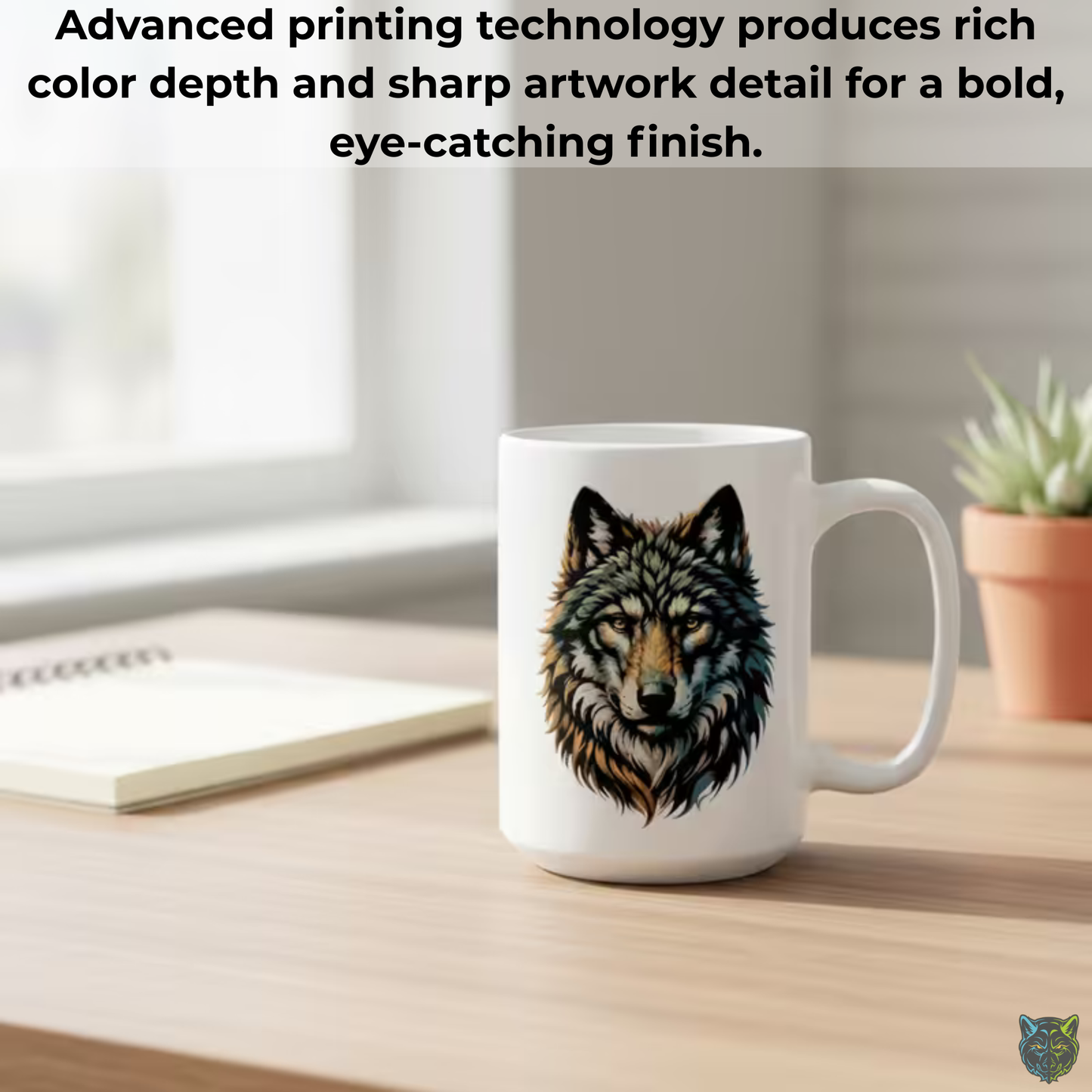 Wolf Coffee Mug Realistic Wolf Head White Ceramic Coffee Mug 15oz Animal Gift by Lair Gadgets