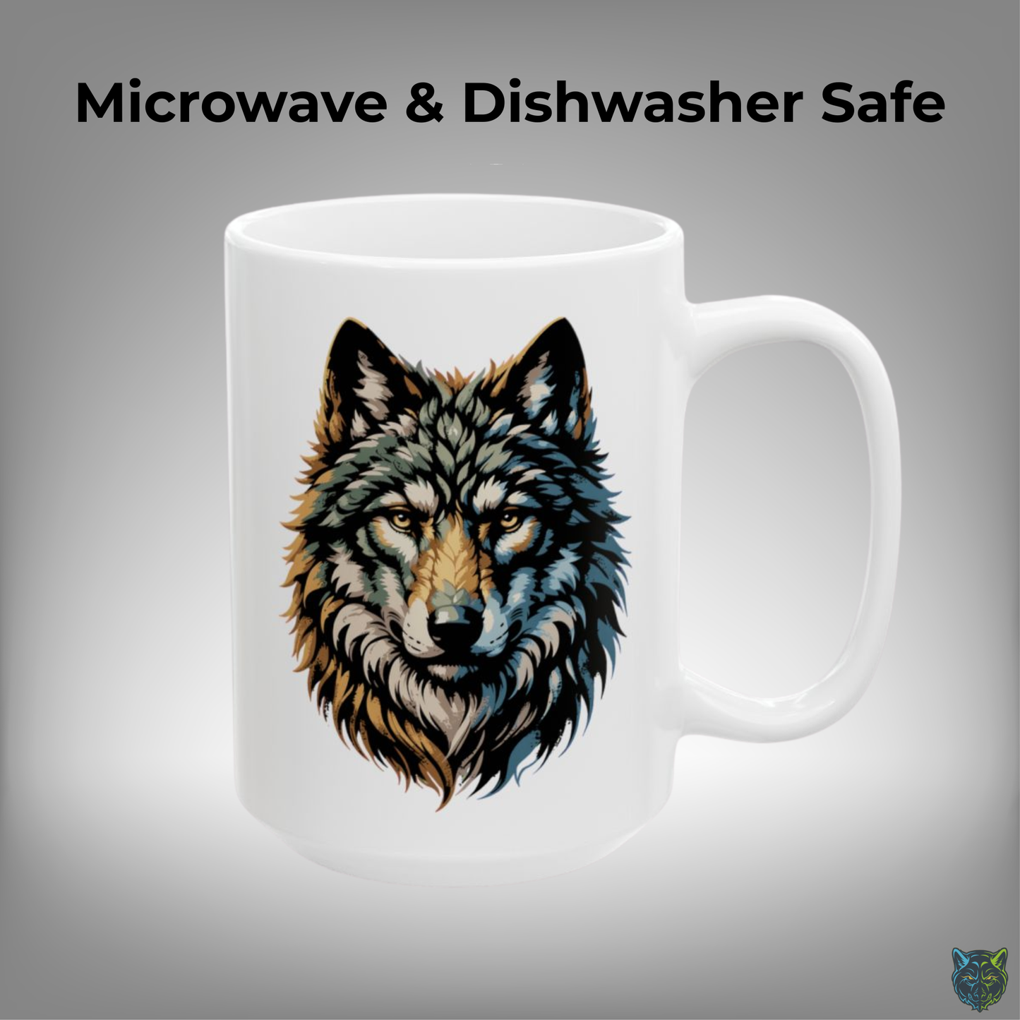 Wolf Coffee Mug Realistic Wolf Head White Ceramic Coffee Mug 15oz Animal Gift by Lair Gadgets