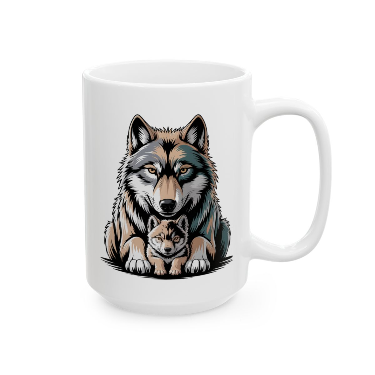 Wolf Coffee Mug Mother and Pup White Ceramic Coffee Mug 15oz Animal Gift by Lair Gadgets