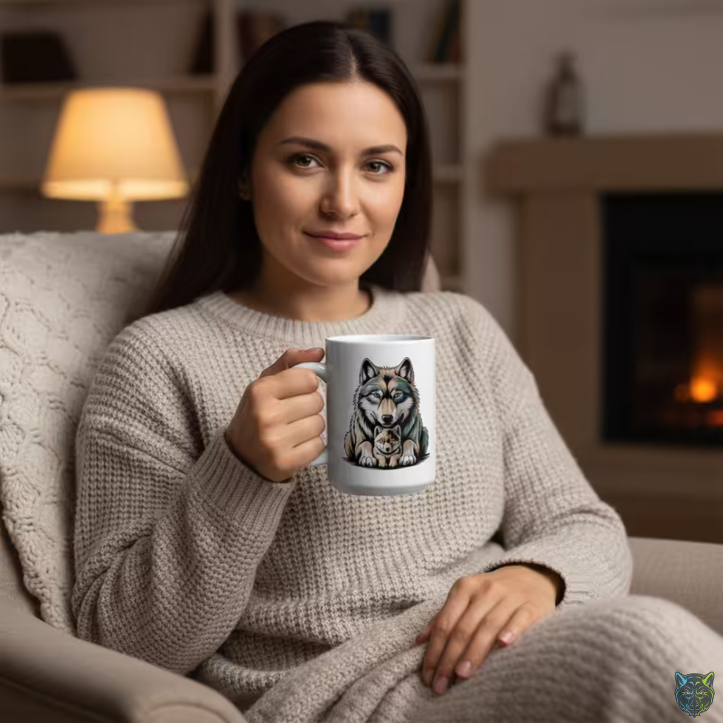 Wolf Coffee Mug Mother and Pup White Ceramic Coffee Mug 15oz Animal Gift by Lair Gadgets
