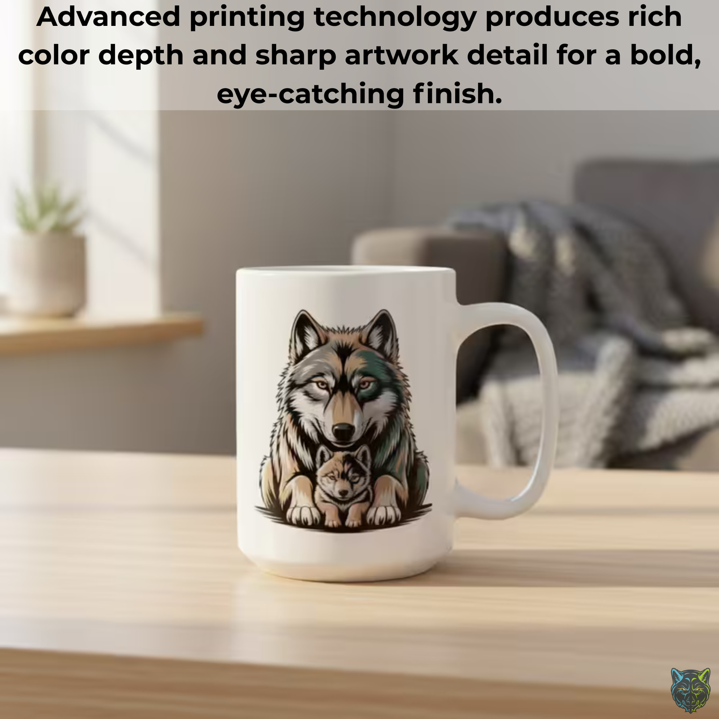 Wolf Coffee Mug Mother and Pup White Ceramic Coffee Mug 15oz Animal Gift by Lair Gadgets