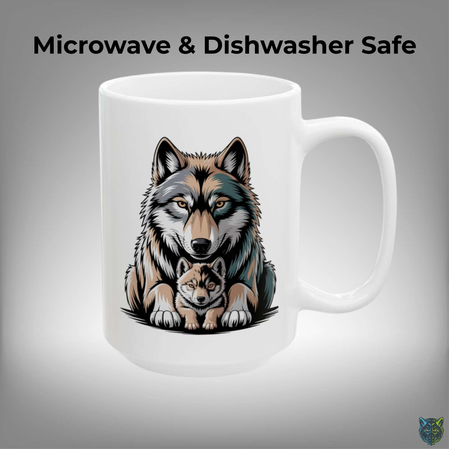 Wolf Coffee Mug Mother and Pup White Ceramic Coffee Mug 15oz Animal Gift by Lair Gadgets