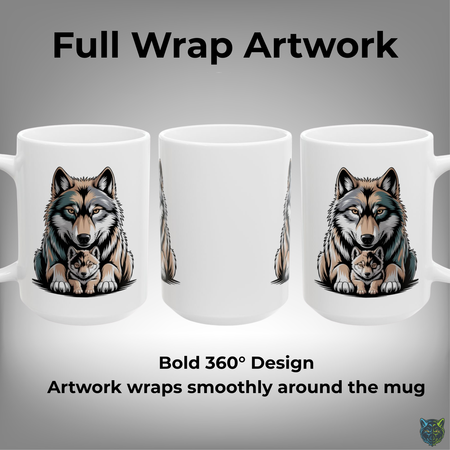 Wolf Coffee Mug Mother and Pup White Ceramic Coffee Mug 15oz Animal Gift by Lair Gadgets