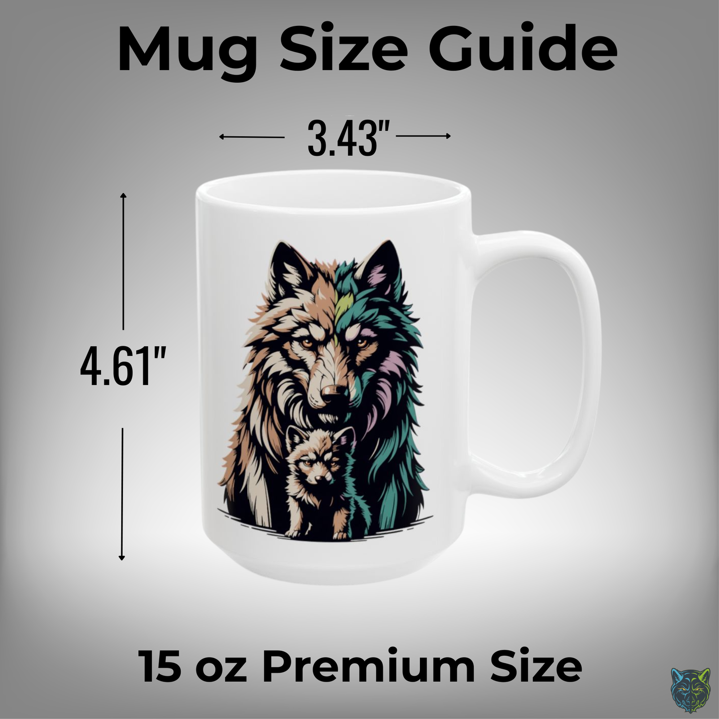 Wolf Coffee Mug Colorful Wolf and Pup White Ceramic Coffee Mug 15oz Animal Gift by Lair Gadgets