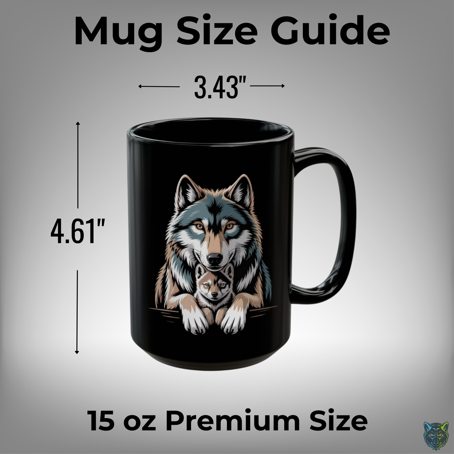 Wolf Coffee Mug Family Wolf and Pup Black Ceramic Coffee Mug 15oz Animal Gift by Lair Gadgets