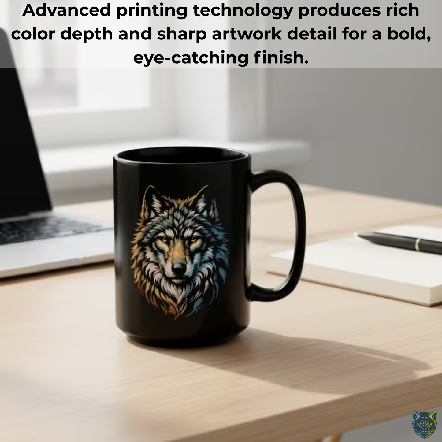 Wolf Coffee Mug Realistic Wolf Head Black Ceramic Coffee Mug 15oz Animal Gift by Lair Gadgets