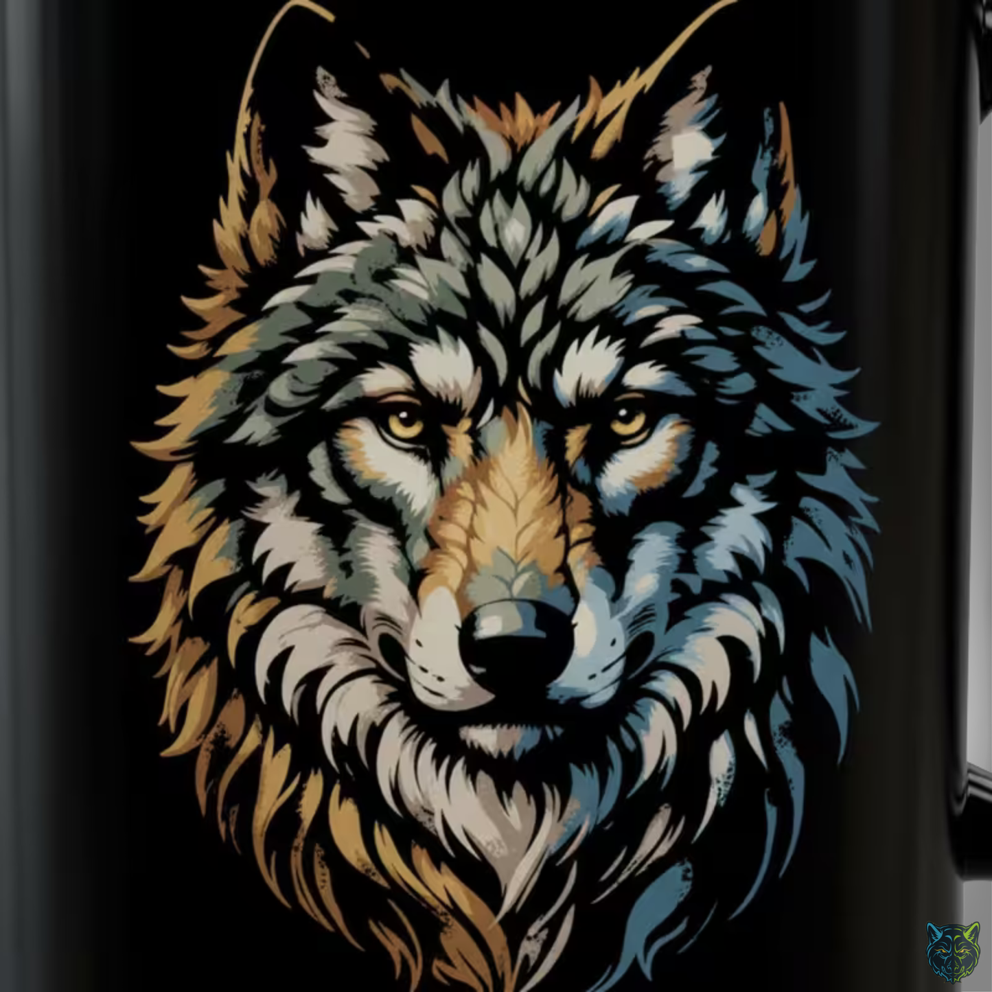 Wolf Coffee Mug Realistic Wolf Head Black Ceramic Coffee Mug 15oz Animal Gift by Lair Gadgets