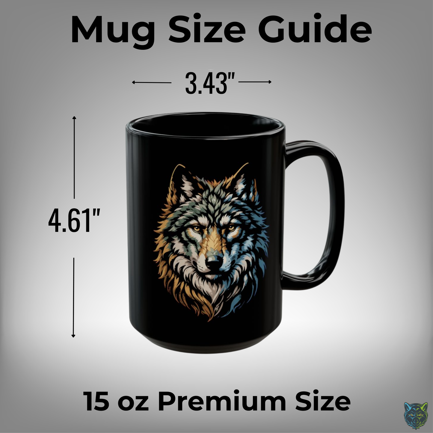 Wolf Coffee Mug Realistic Wolf Head Black Ceramic Coffee Mug 15oz Animal Gift by Lair Gadgets