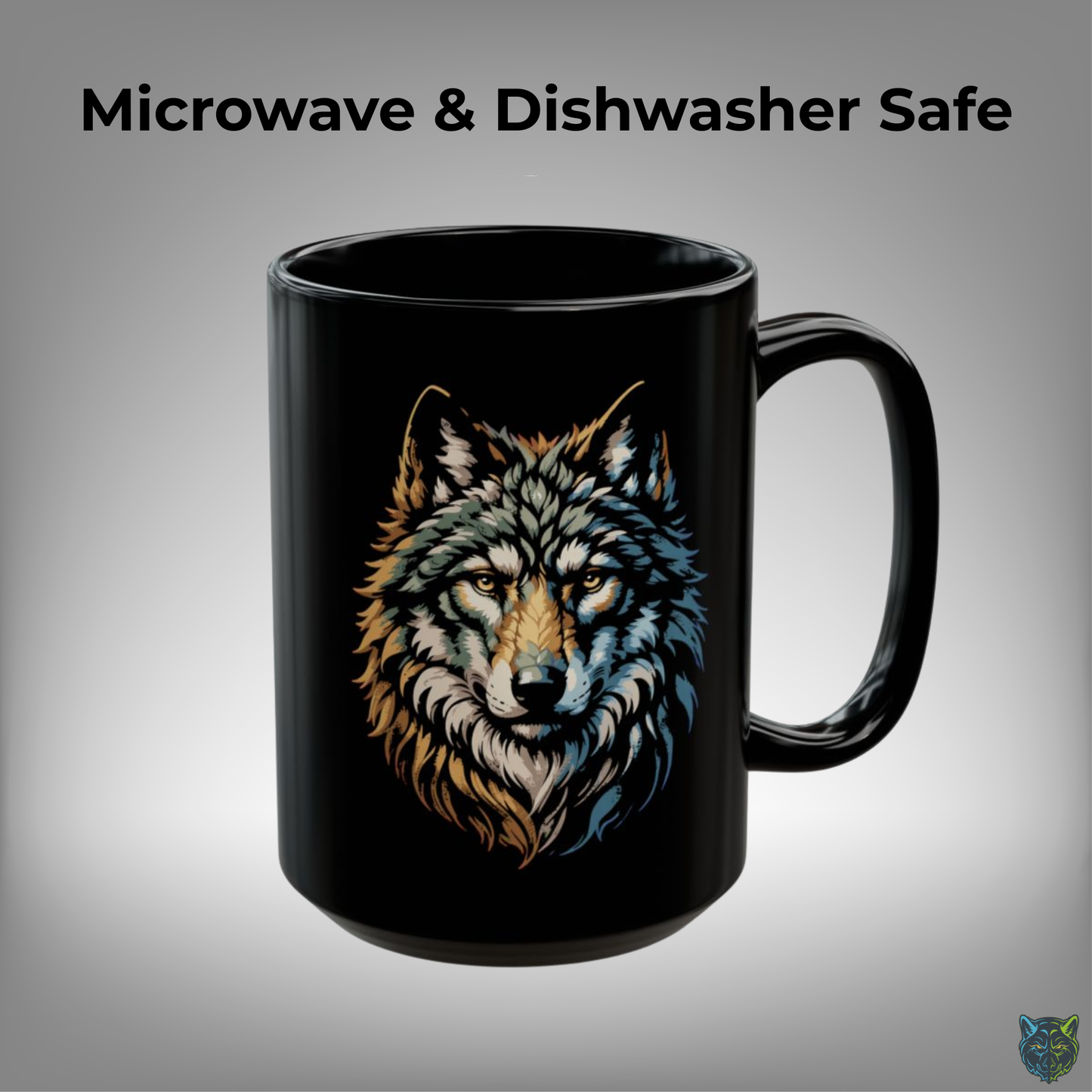 Wolf Coffee Mug Realistic Wolf Head Black Ceramic Coffee Mug 15oz Animal Gift by Lair Gadgets