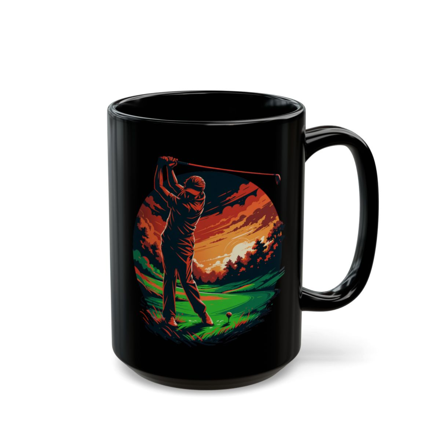 Golf Coffee Mug Sunset Golfer Black Ceramic Coffee Mug 15oz Golf Lover Gift by Lair Gadgets
