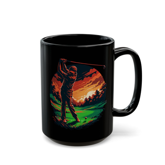 Golf Coffee Mug Sunset Golfer Black Ceramic Coffee Mug 15oz Golf Lover Gift by Lair Gadgets