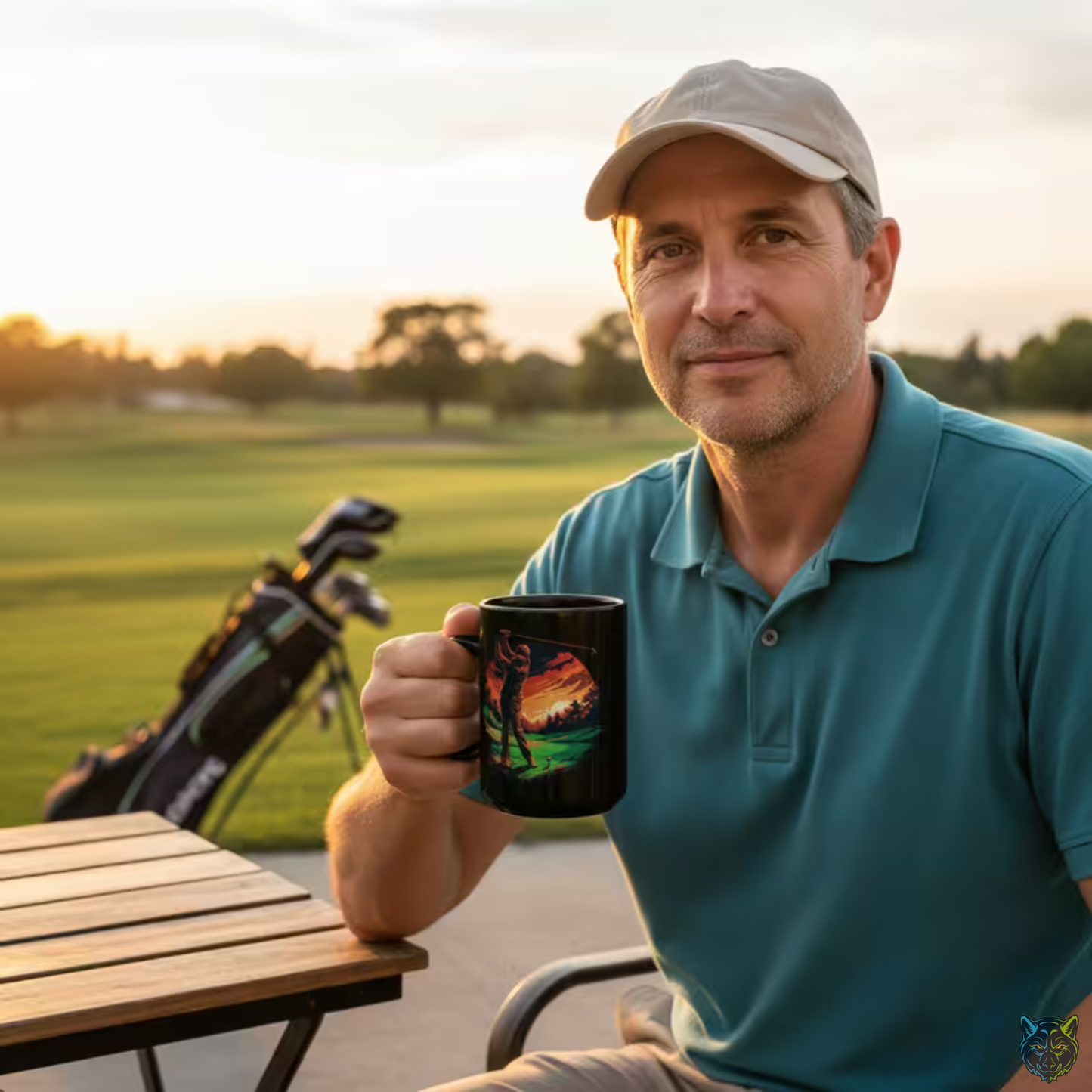 Golf Coffee Mug Sunset Golfer Black Ceramic Coffee Mug 15oz Golf Lover Gift by Lair Gadgets