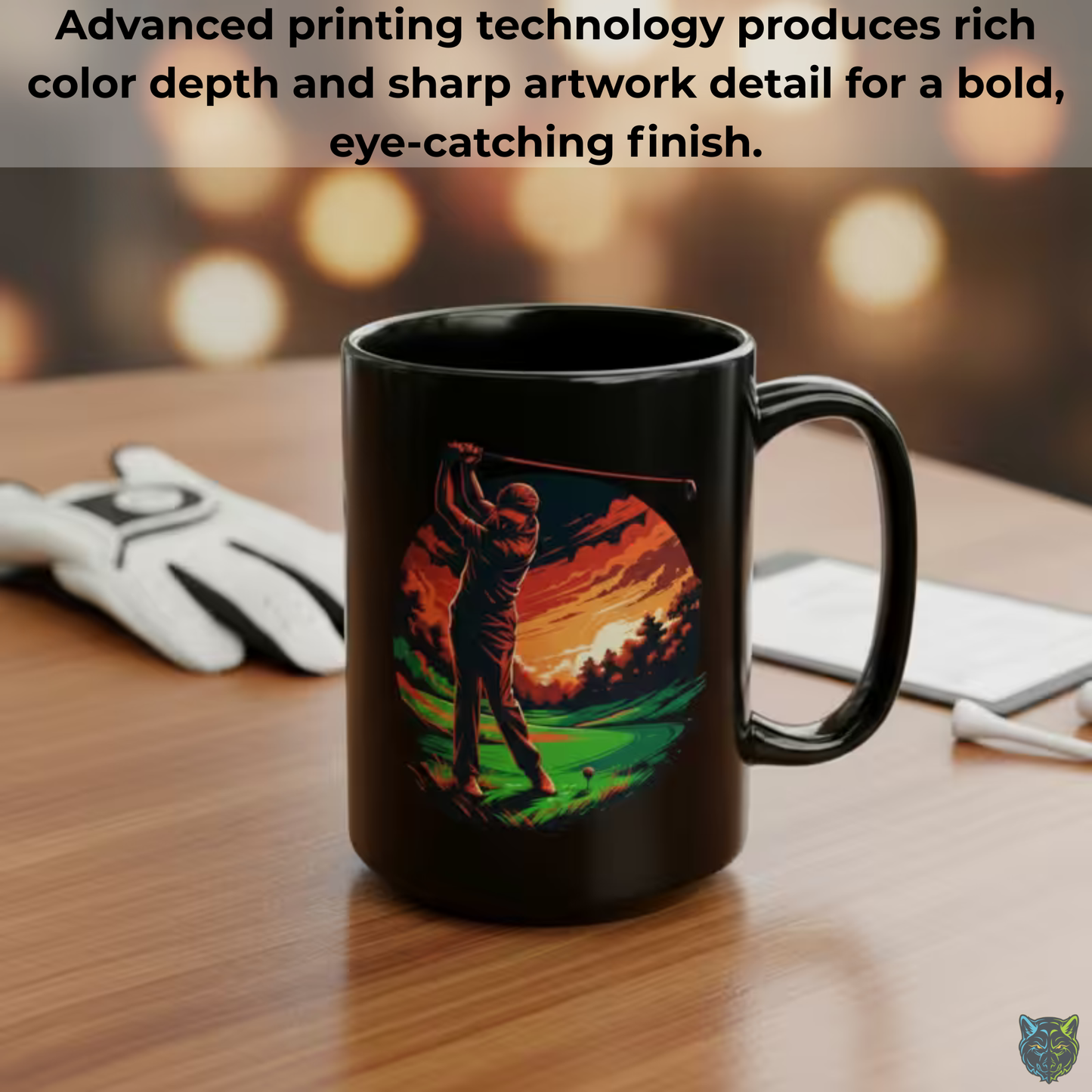 Golf Coffee Mug Sunset Golfer Black Ceramic Coffee Mug 15oz Golf Lover Gift by Lair Gadgets