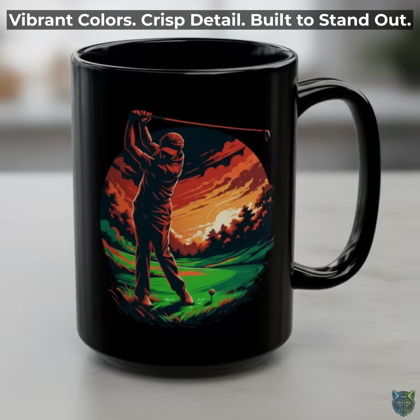 Golf Coffee Mug Sunset Golfer Black Ceramic Coffee Mug 15oz Golf Lover Gift by Lair Gadgets