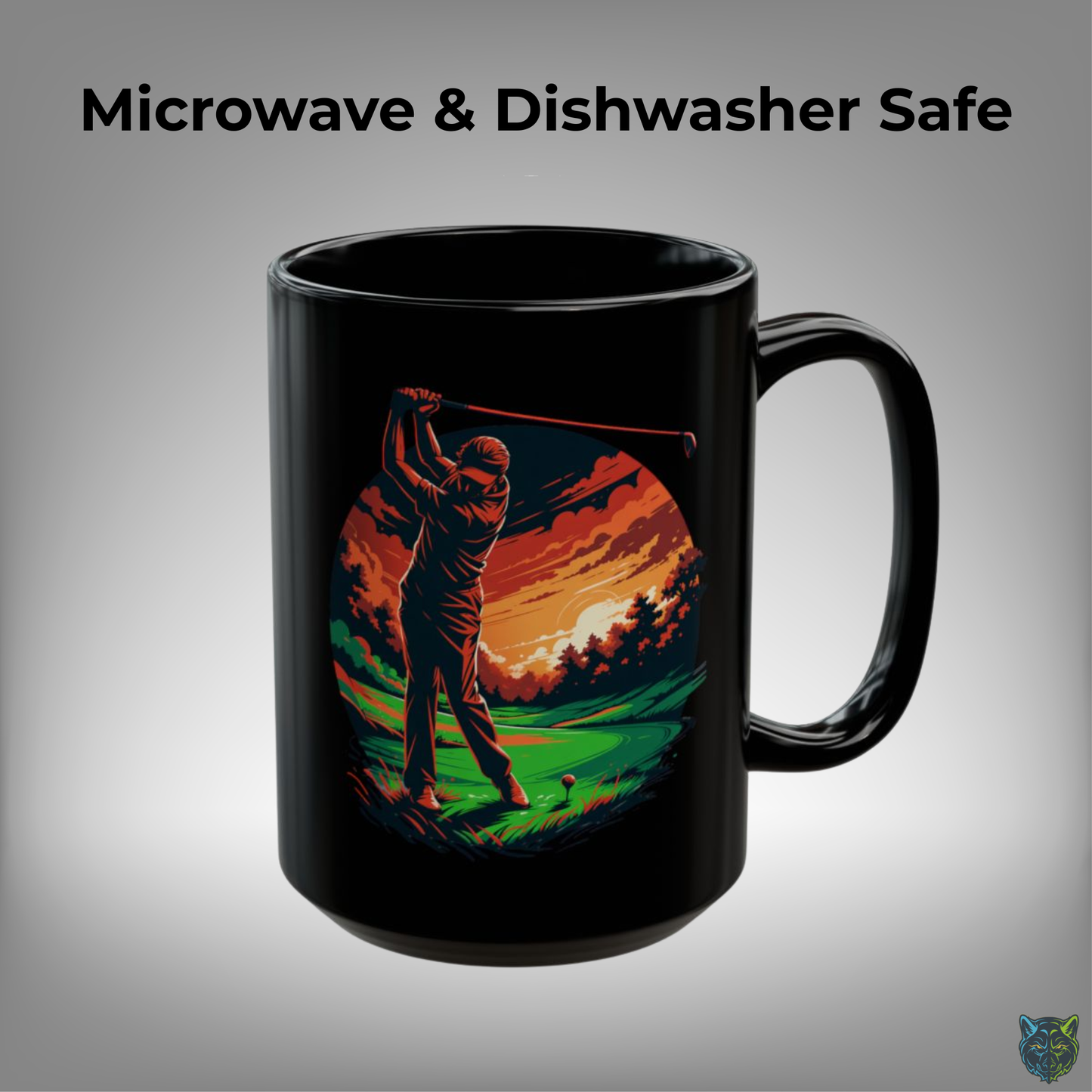 Golf Coffee Mug Sunset Golfer Black Ceramic Coffee Mug 15oz Golf Lover Gift by Lair Gadgets