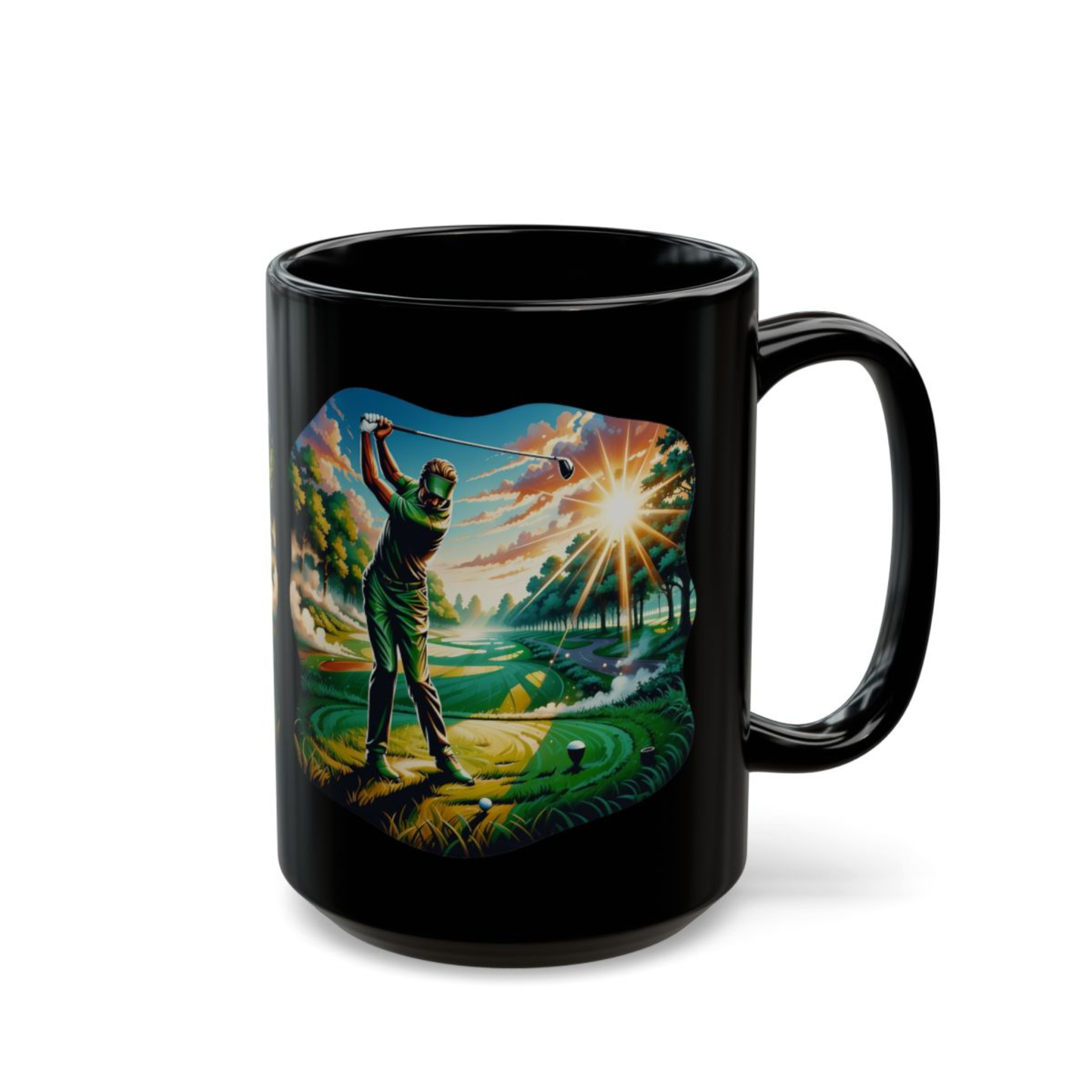 Golf Coffee Mug Scenic Swing Black Ceramic Coffee Mug 15oz Sports Lover Gift by Lair Gadgets