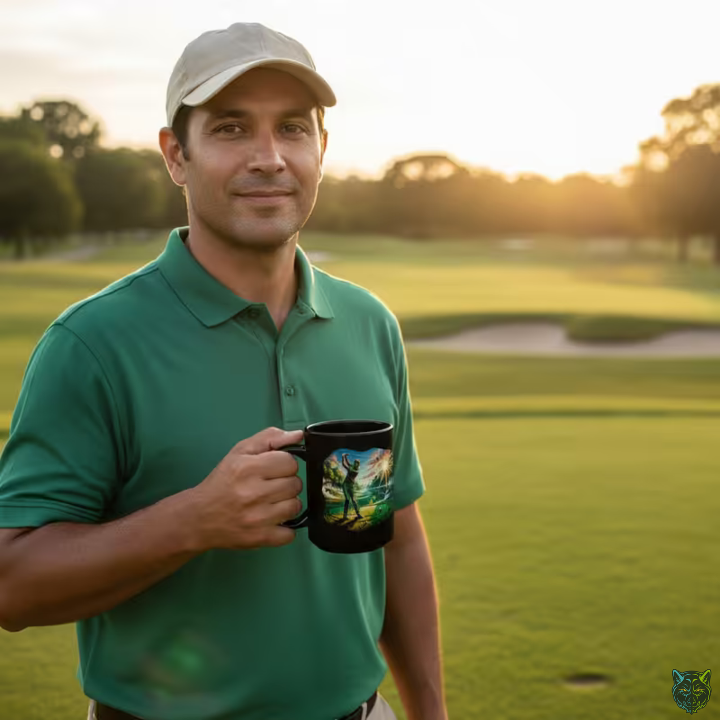 Golf Coffee Mug Scenic Swing Black Ceramic Coffee Mug 15oz Sports Lover Gift by Lair Gadgets