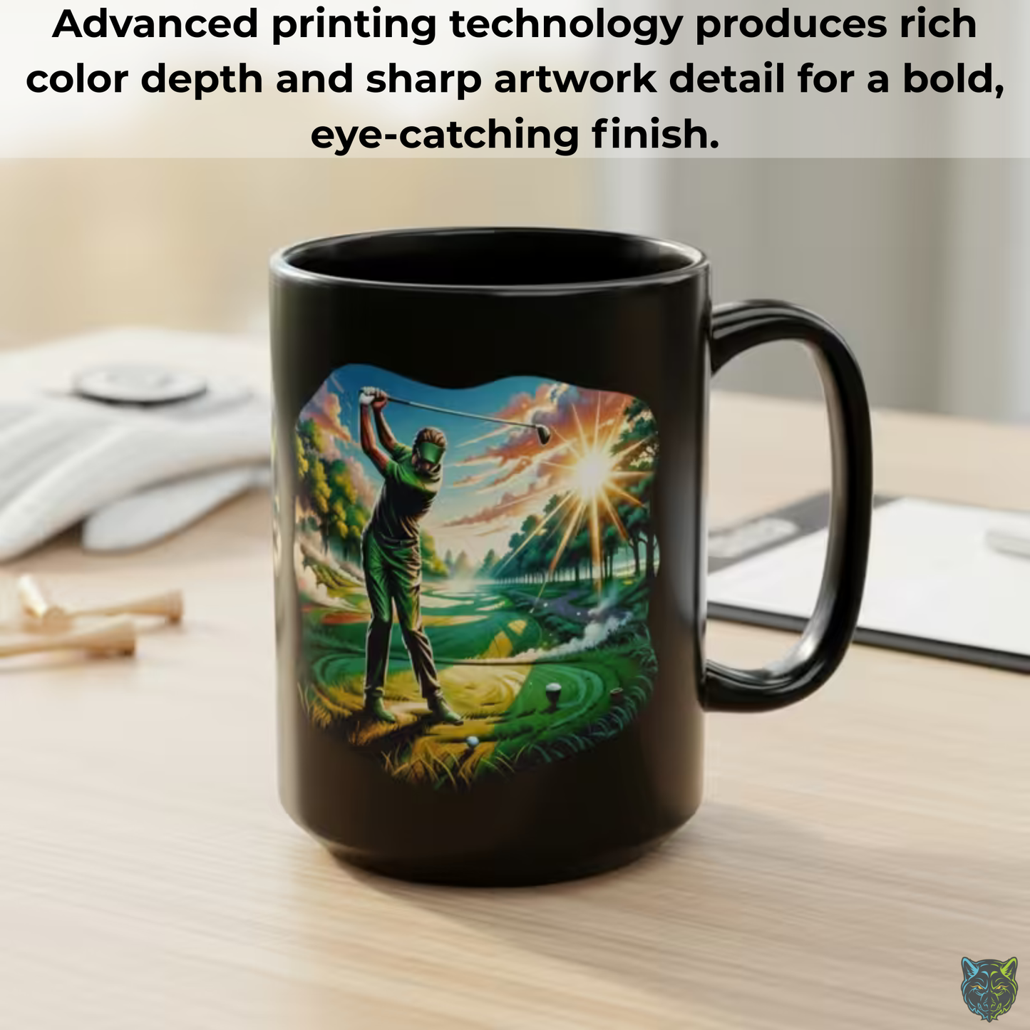 Golf Coffee Mug Scenic Swing Black Ceramic Coffee Mug 15oz Sports Lover Gift by Lair Gadgets