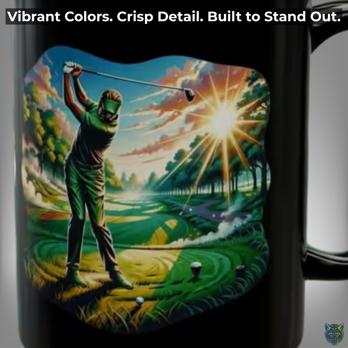 Golf Coffee Mug Scenic Swing Black Ceramic Coffee Mug 15oz Sports Lover Gift by Lair Gadgets