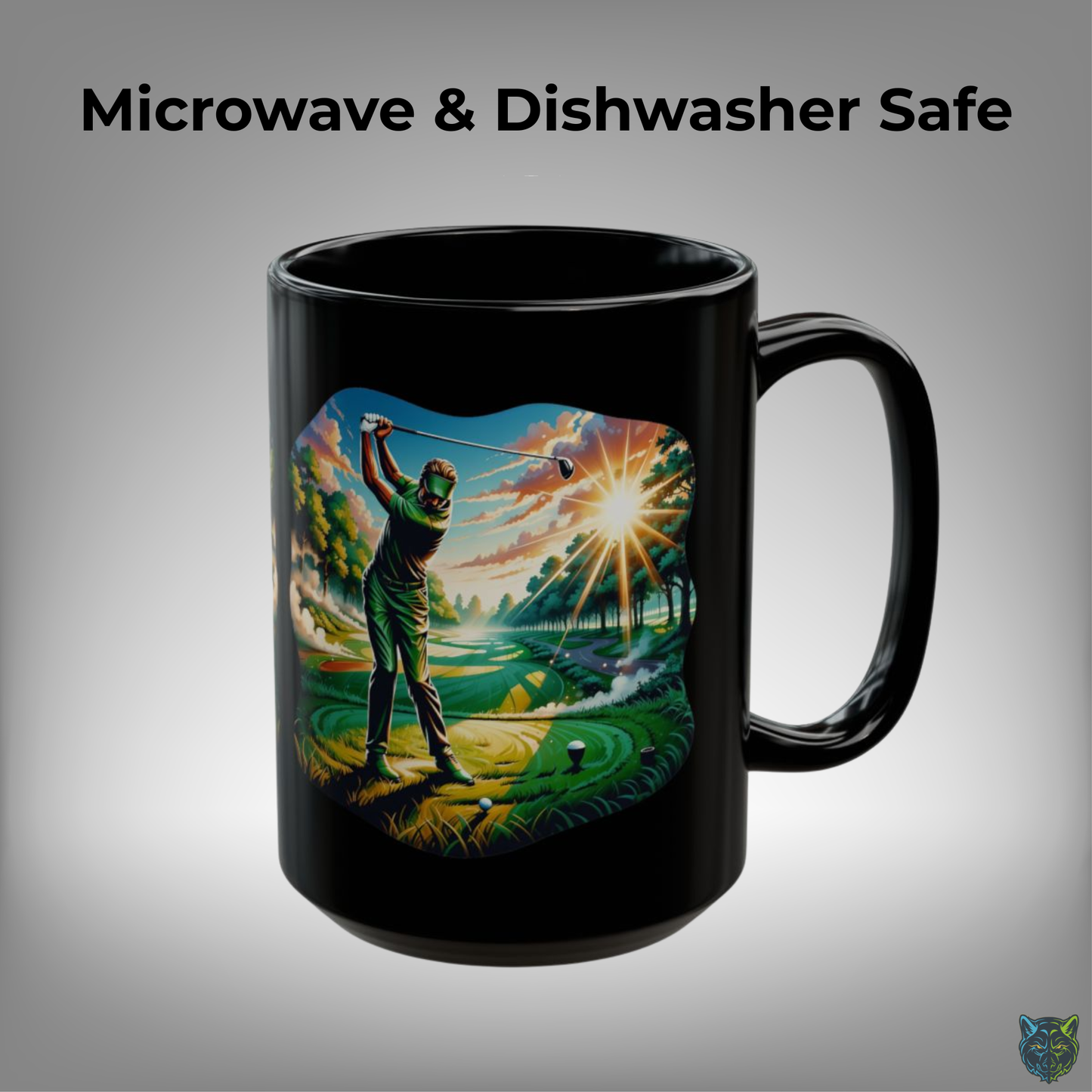 Golf Coffee Mug Scenic Swing Black Ceramic Coffee Mug 15oz Sports Lover Gift by Lair Gadgets