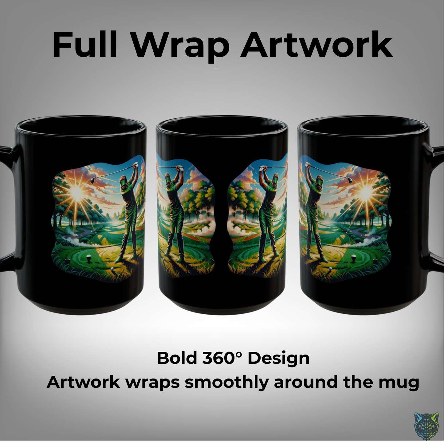 Golf Coffee Mug Scenic Swing Black Ceramic Coffee Mug 15oz Sports Lover Gift by Lair Gadgets