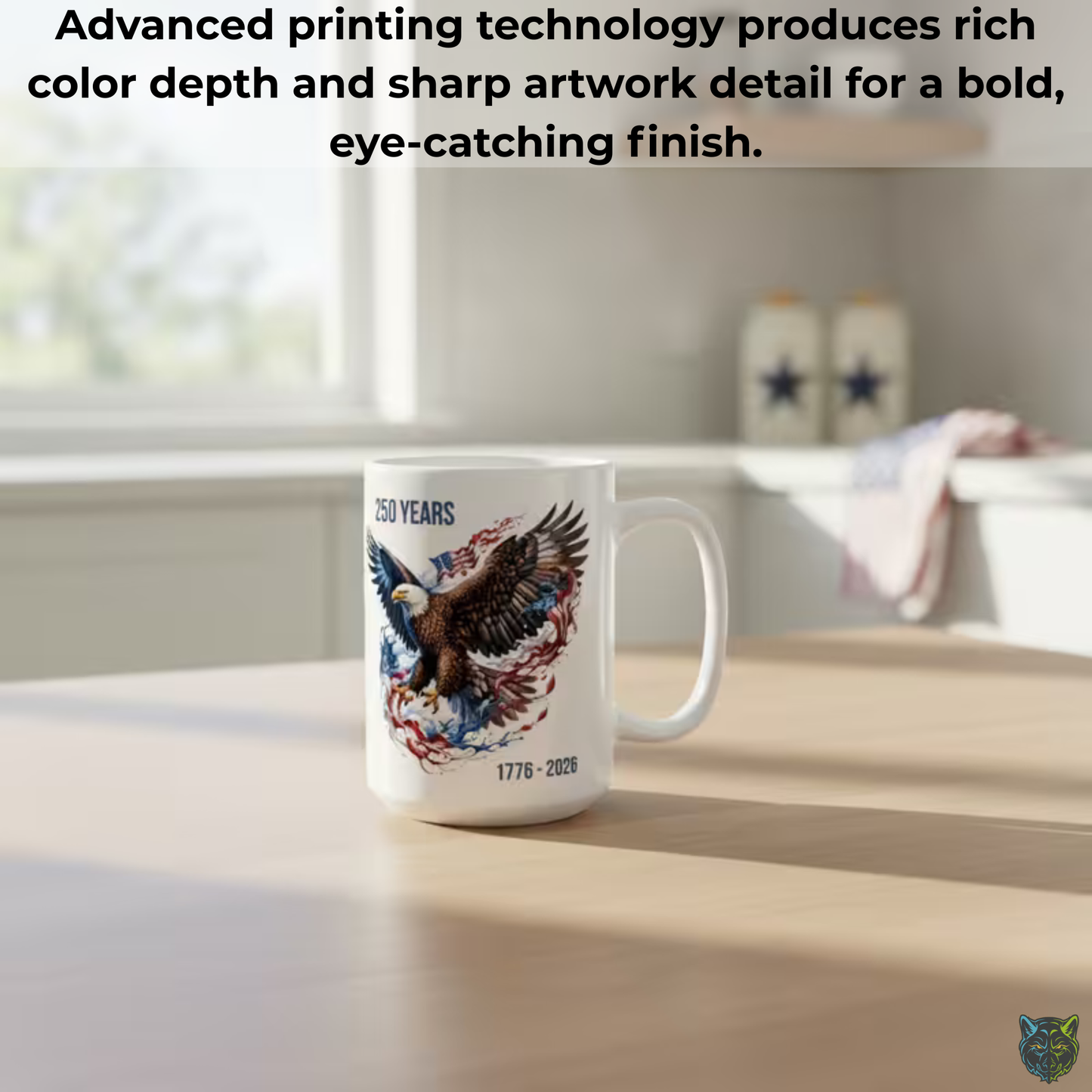 Patriotic Coffee Mug 250 Years American Eagle Design White Ceramic 15oz USA Independence 1776 2026 Gift by Lair Gadgets