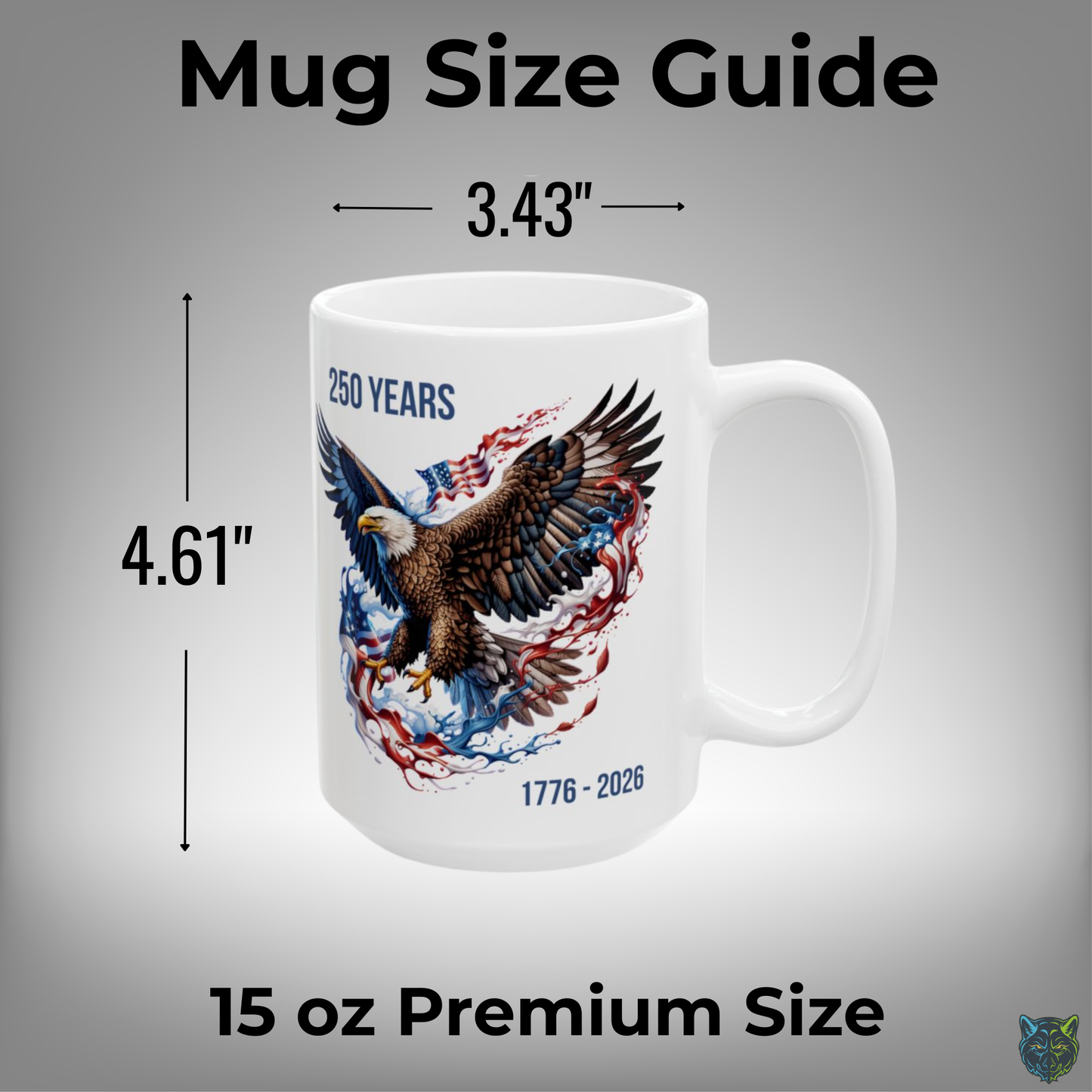 Patriotic Coffee Mug 250 Years American Eagle Design White Ceramic 15oz USA Independence 1776 2026 Gift by Lair Gadgets