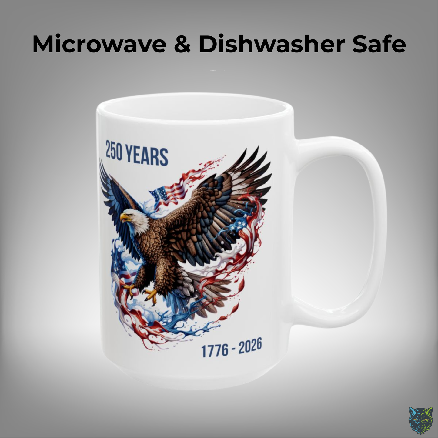 Patriotic Coffee Mug 250 Years American Eagle Design White Ceramic 15oz USA Independence 1776 2026 Gift by Lair Gadgets