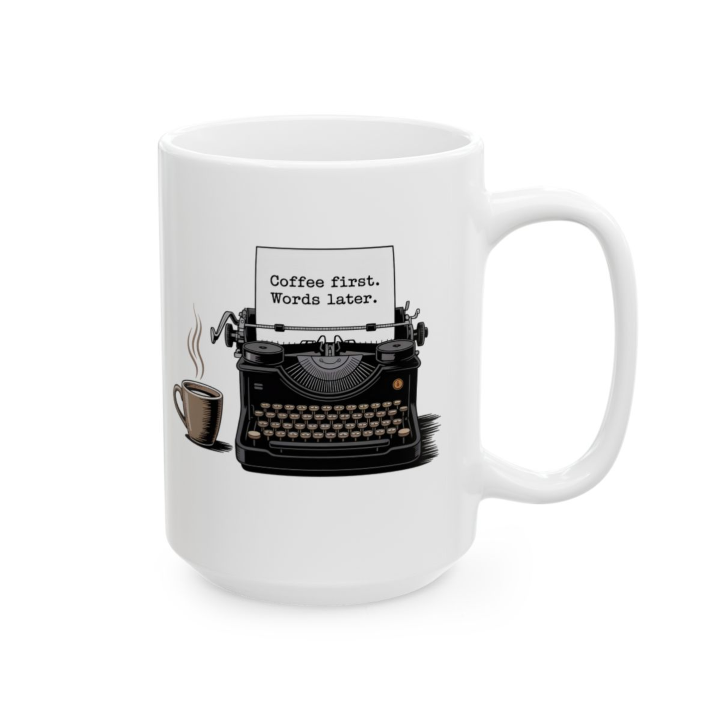 Writer Coffee Mug Coffee First Words Later Typewriter Mug White Ceramic 15oz Writer Gift by Lair Gadgets